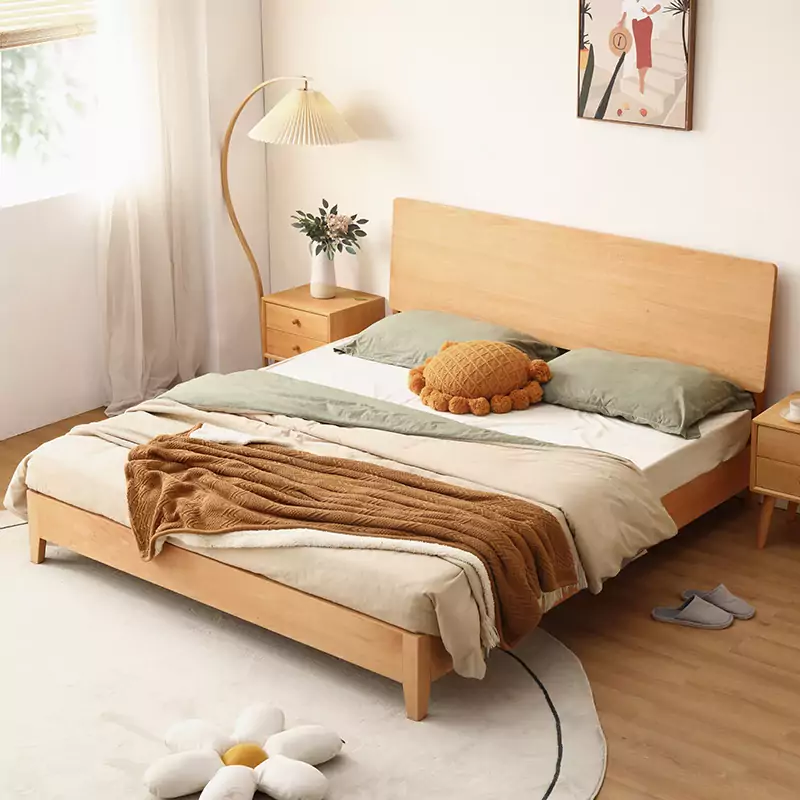 Mẫu giường gỗ công nghiệp chân thấp tựa lưng phẳng